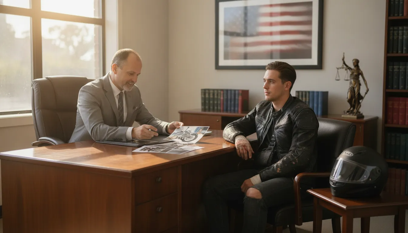 California motorcycle crash victim meeting with a personal injury attorney
