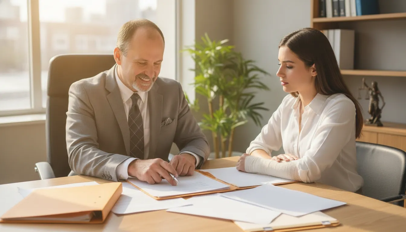 California car, truck, and motorcycle accident claims guide with attorney reviewing case files