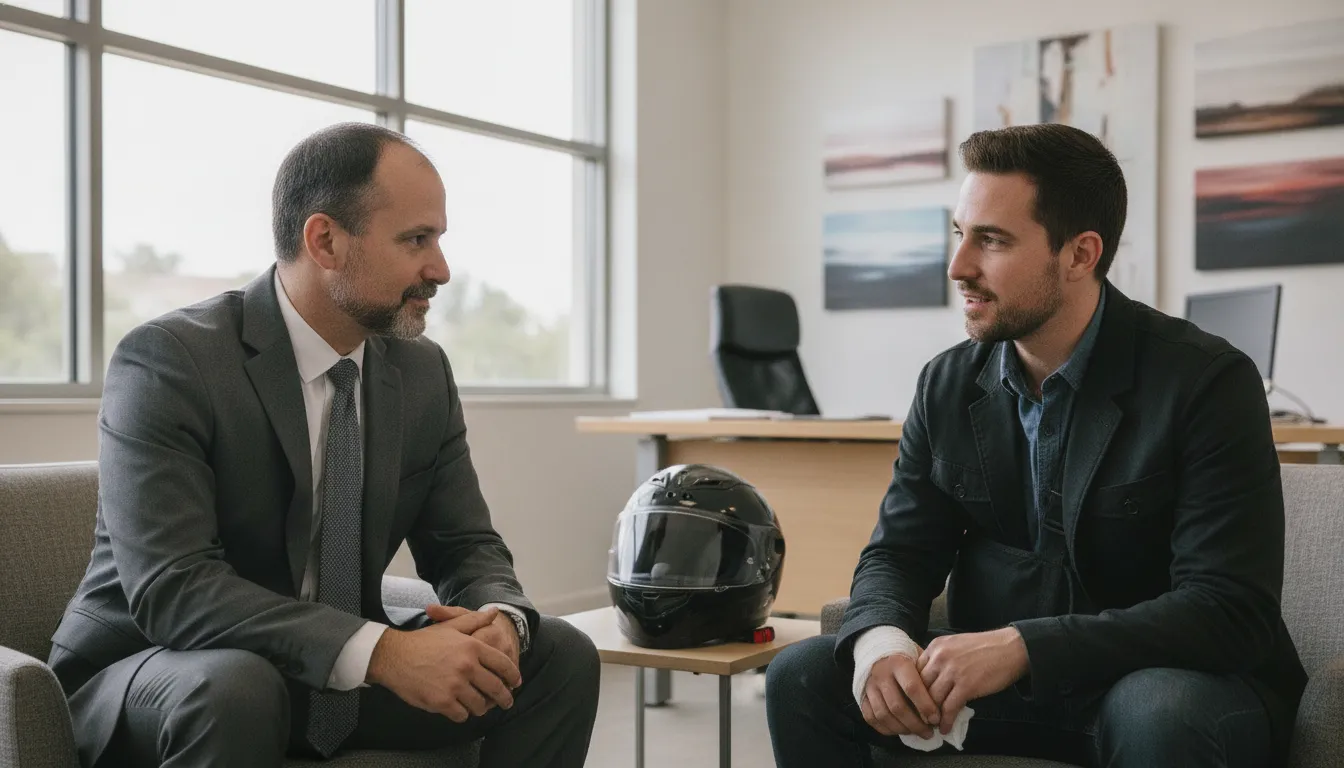 California motorcycle accident attorney meeting with an injured rider