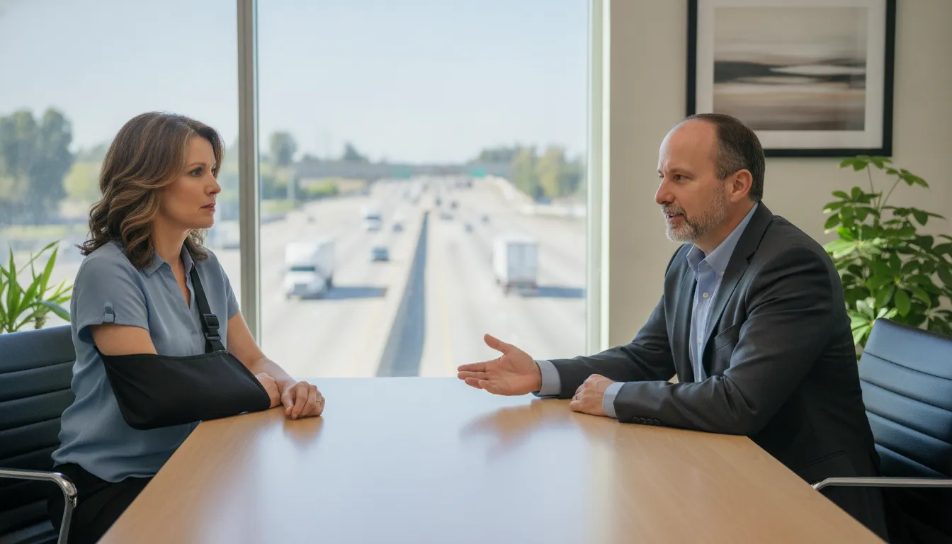 California truck accident attorney reviewing evidence with an injured client