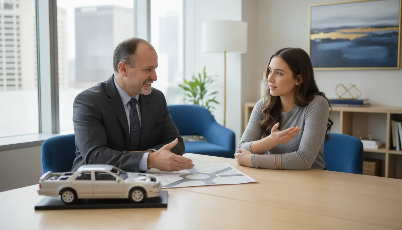 Rideshare accident attorney California discussing a Prop 22 claim with an injured passenger