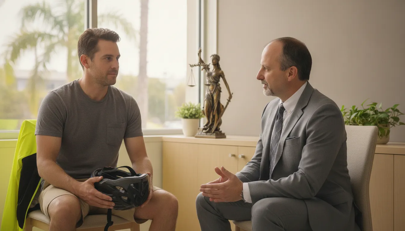California cyclist meeting with a personal injury attorney after a car collision